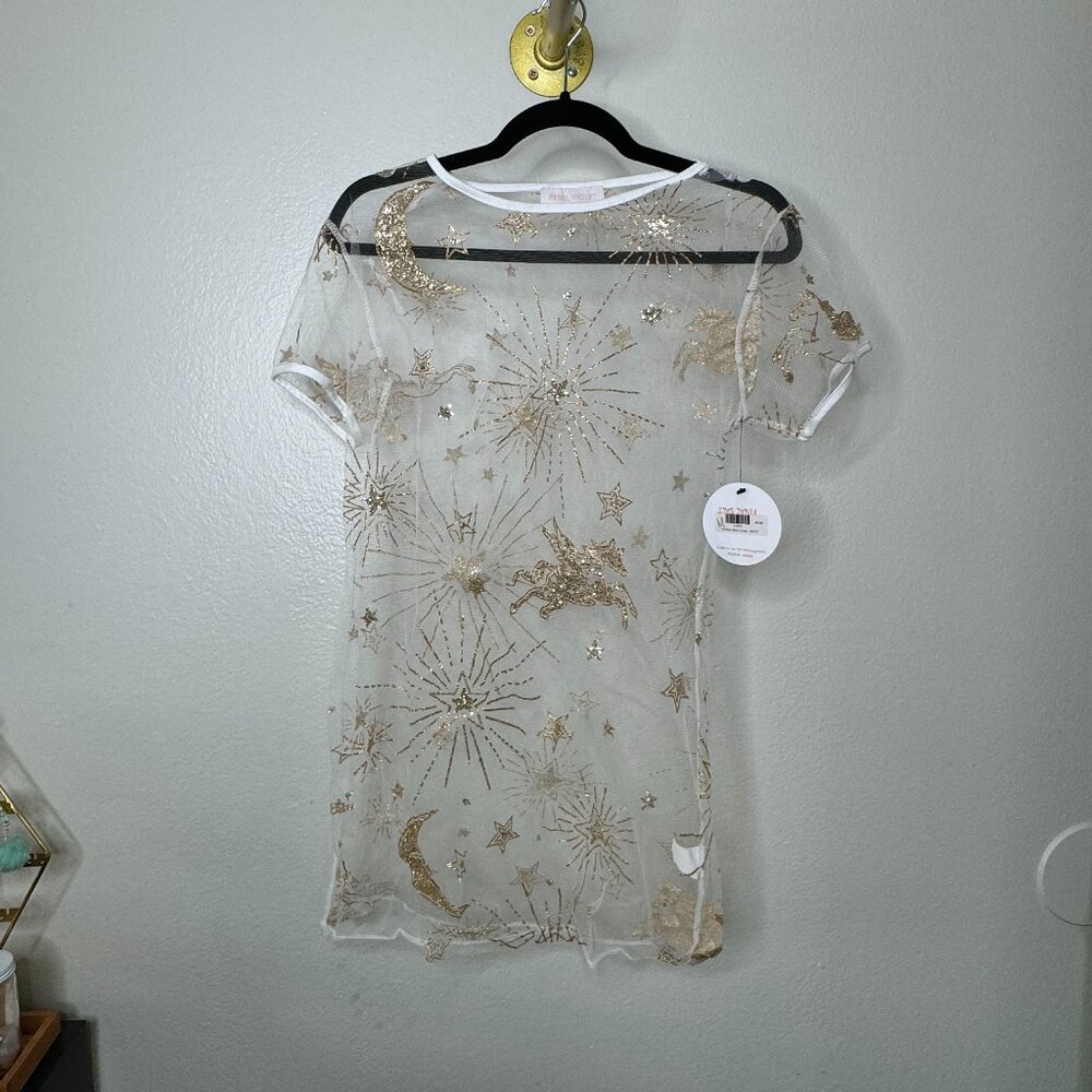 Rebel Violet Sheer White mesh and Gold cover up